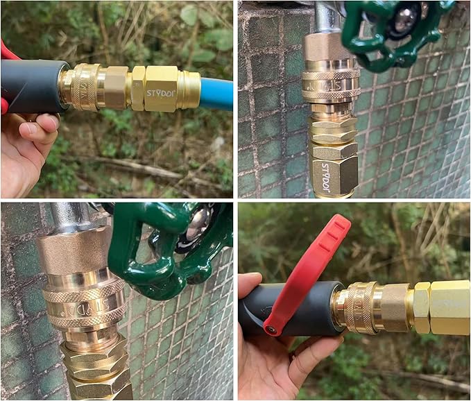 STYDDI 3/4-inch Full Flow Super Heavy Duty Hose Quick Connect Fittings, Lead-free Brass Full Port Garden Hose Quick Connector Coupler, 3/4” GHT High-Volume Hose Quick Release Adapter,3 Male + 1 Female