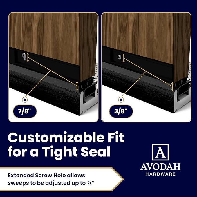 36 Inch Black, Adjustable Double Bubble Door Sweep for Exterior Doors, Under Door Seal with Drip Edge and Punched Drainage Channel, Pre-notched for Weatherstripping, Trim-to-Fit, Paintable Screw Cover