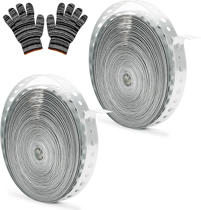2Roll Galvanized Metal Pipe Strap 3/4-Inch x 50-Feet 24-Gauge for Pipe Support Pipe Hanger Strap Metal Strapping with Hole Flexible Trimming