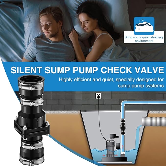 Tellingyou Sump Pump Check Valve Fits 1-1/2 inch or 1-1/4 inch Pipe, Slip On Check Valve with 4 Pcs Stainless Steel Hose Clamps, PVC Flapper Sump Pump Valve Sump Pump Life Expectancy Increase