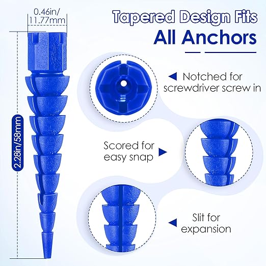 10 Pcs Wood Anchor, Stripped Screw Hole Repair Kit for Wood, Door, Fixing Stripped Screw Holes, Fits Wood Screws Sizes #2 to #16(Blue)
