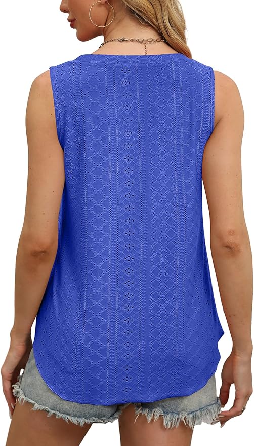 OFEEFAN Womens Tank Tops V Neck Sleeveless Flowy Loose Fit Basic Casual Summer Tops