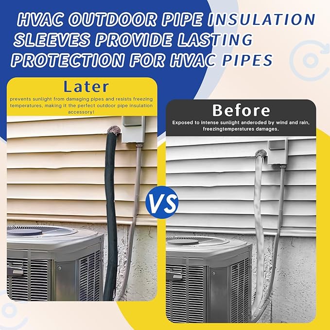 72x10.2 Inch HVAC Line Set Cover, 600D Oxford AC Pipe Insulation for Outdoor, 3-Layer Flexible Copper Tube Insulation Sleeve for Central Air Conditioning and Mini Splits