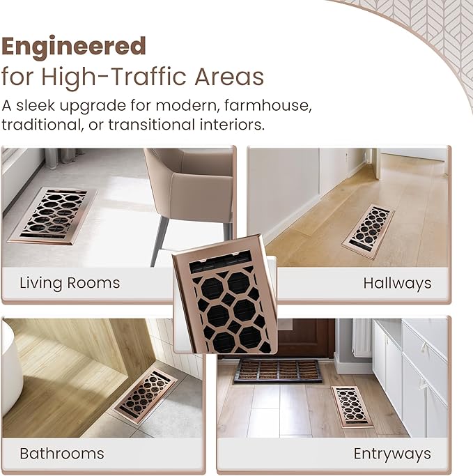 Floor Register 4x10 Vent Cover – 8 Pack – Heavy-Duty Steel, Rustproof & Walkable Grates, Drop-in Install, Adjustable Air Supply Switch - Decorative Honeycomb Design, Satin Bronze