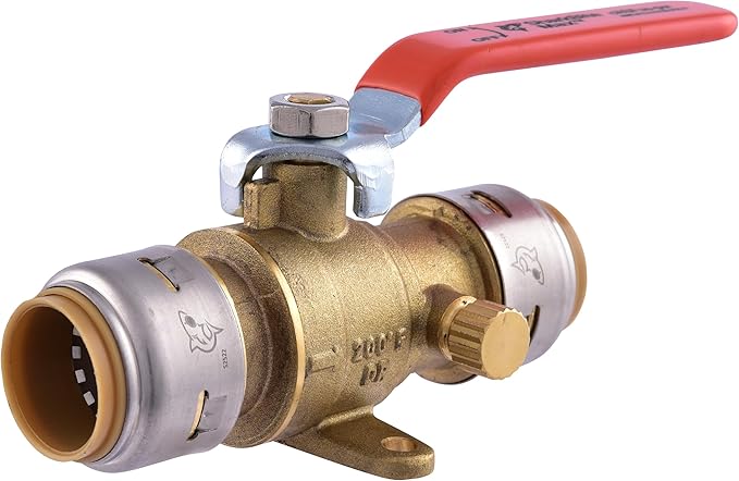 SharkBite Max 3/4 Inch Ball Valve with Drain Vent and Mounting Bracket, Push to Connect Brass Plumbing Fitting, PEX Pipe, Copper, CPVC, PE-RT, HDPE, UR24616A