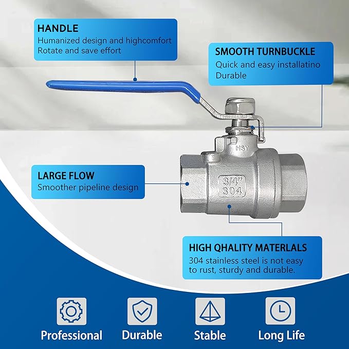 1 Pack Full Port Ball Valve 3/8 NPT 304 Stainless Steel 2 - chip ball valve Female Heavy Duty WOG1000 for Water，Oil，Gas with Locking Devic (3/8”, 1)