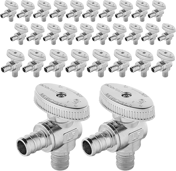 (Pack of 30) Seelink Pex Crimp 1/4 Turn Angle Stop Valve, 1/2" Pex Barb Crimp (F1807), Chrome Plated Brass(VALVE102-30Pack)