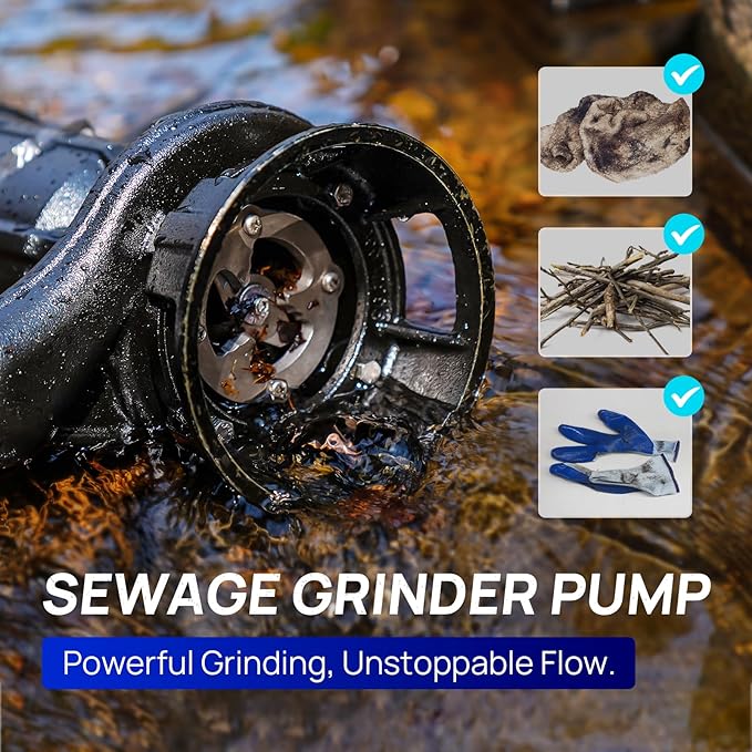 Aquastrong 1 HP Sewage Grinder Pump, 220V 4200 GPH Sewage Pump 2 inch Discharge with Auto Float Switch for Basement Sump Basin and Sewage Well