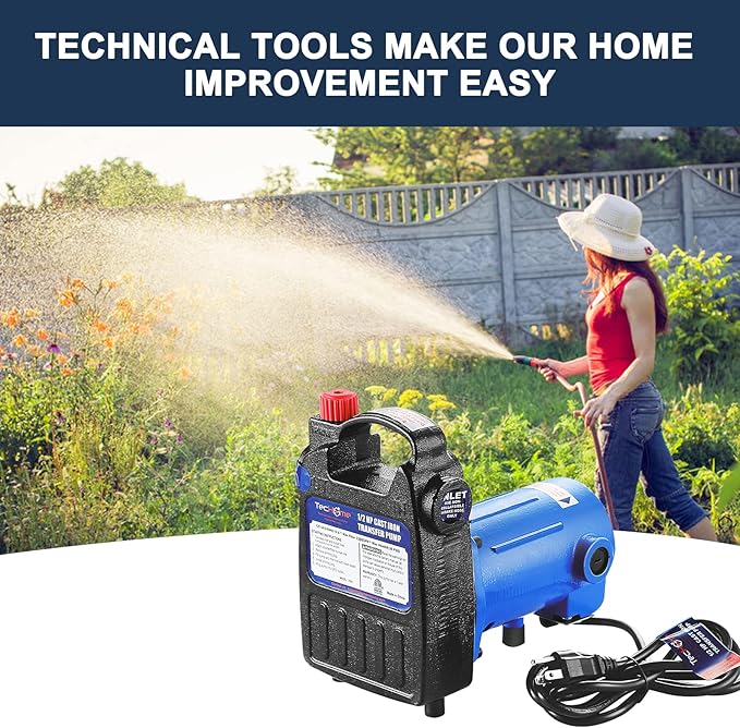 1/2 HP Cast Iron Transfer Pump, 120V 1560GPH Water Pump, High Pressure Transfer Pump with Suction Strainer and Brass Connectors.
