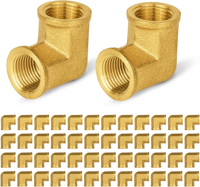 50-PCs HeSun Brass Pipe Fitting, 3/8" x 3/8" NPT Female 90-Degree Barstock Street Elbow