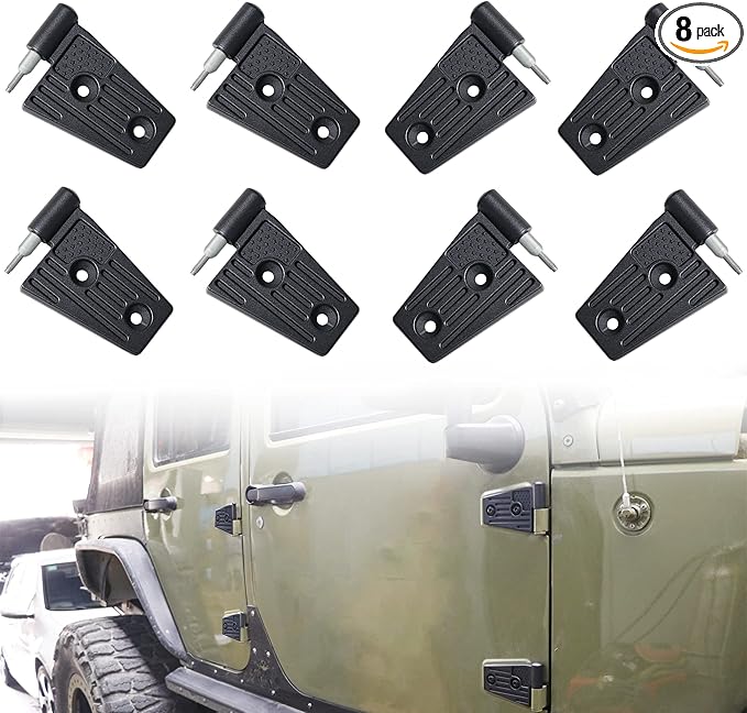 JK Door Hinges for Jeep, Replacement Original Factory Door Hinge Sleeve for 2007-2018 Jeep Wrangler JK JKU Rubicon Sahara Sports Accessories 4 Door, Aluminum, 8 Pcs, Black