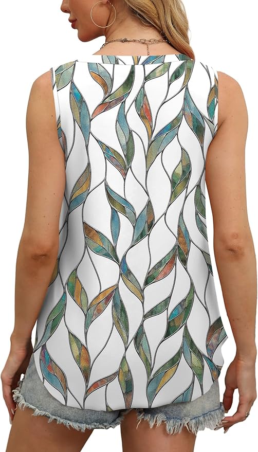 OFEEFAN Womens Tank Tops V Neck Sleeveless Flowy Loose Fit Basic Casual Summer Tops