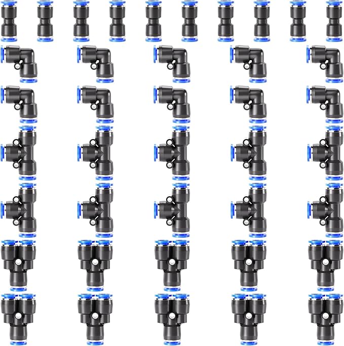 TAILONZ PNEUMATIC 5/32 inch or 4mm od Push to Connect Fittings Pneumatic Fittings Kit 10 Spliters+10 Elbows+10 tee+10 Straight (40 pcs)