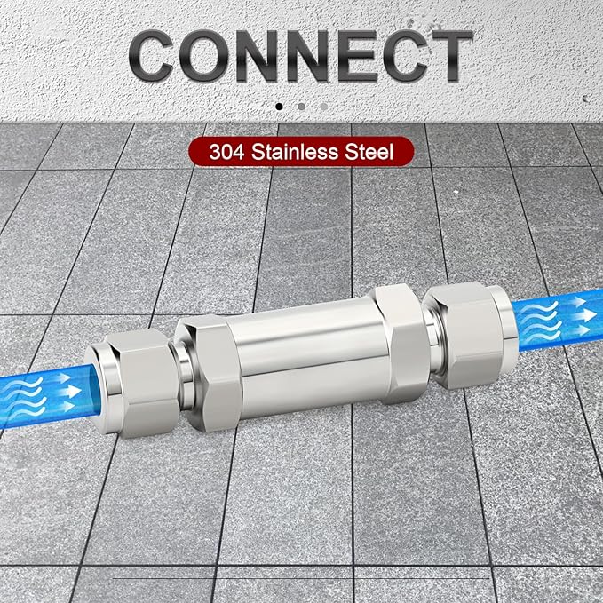 TAISHER 1PCS 304 Stainless Steel 1/4" Tube OD Check Valve,Backflow Prevention,One Way Non-Return Check Valves