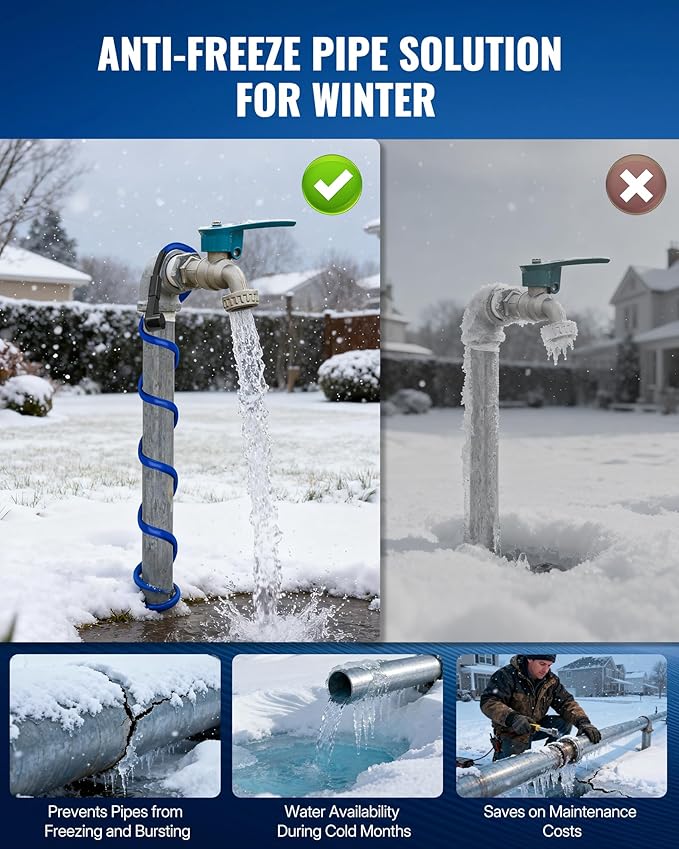 3 FT Water Pipe Heating Cable, 5W Constant Power Self-Regulating Heating Cable, 5W/FT, IPX7 Waterproof, Auto-On/Off, for Metal and Plastic Water Pipes, Freeze Protection, 120V, U03HC06