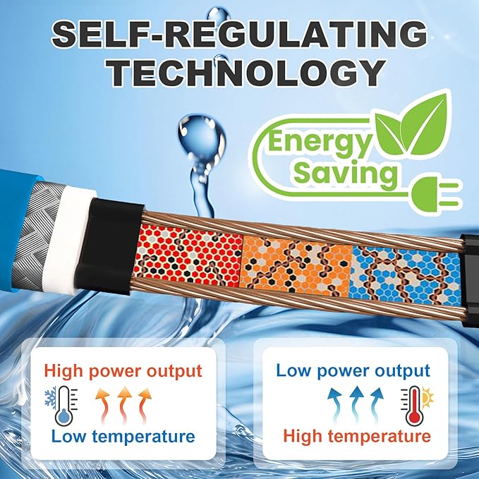 MAXKOSKO 80Ft. 120V Dual Lights Pipe Heating Tape, Self-Regulating Heat Trace for Metal & Plastic Water Pipes, Frost Protection for RV, Drain, Sewer (-40°F/-54°C)