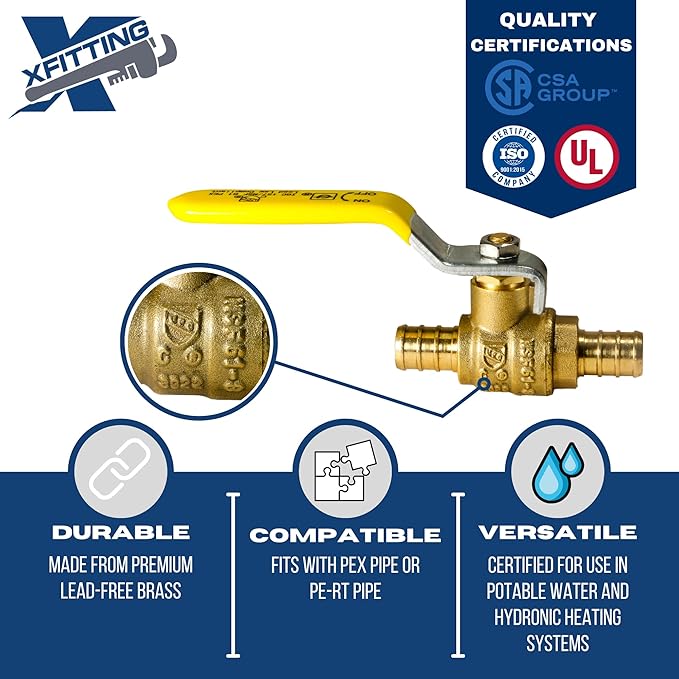 10 Pieces XFITTING 1/2" Pex Ball Valve, Pex B Crimp