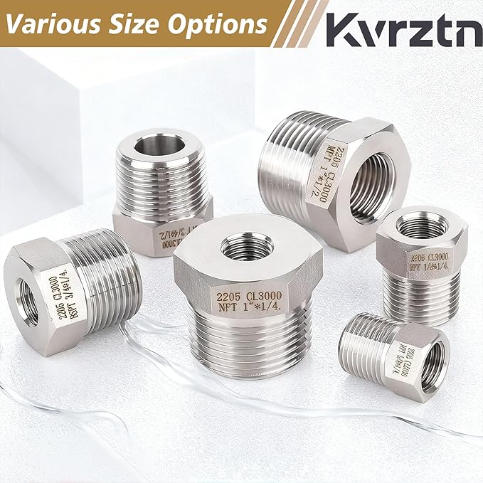 3/4" NPT Male to 1/2" NPT Female Reducer Bushing,2 Pcs 304 Stainless Steel NPT Reducing Adapter Pipe Fitting, Heavy Duty Pipe Hex Bushing for Reducing Pipe