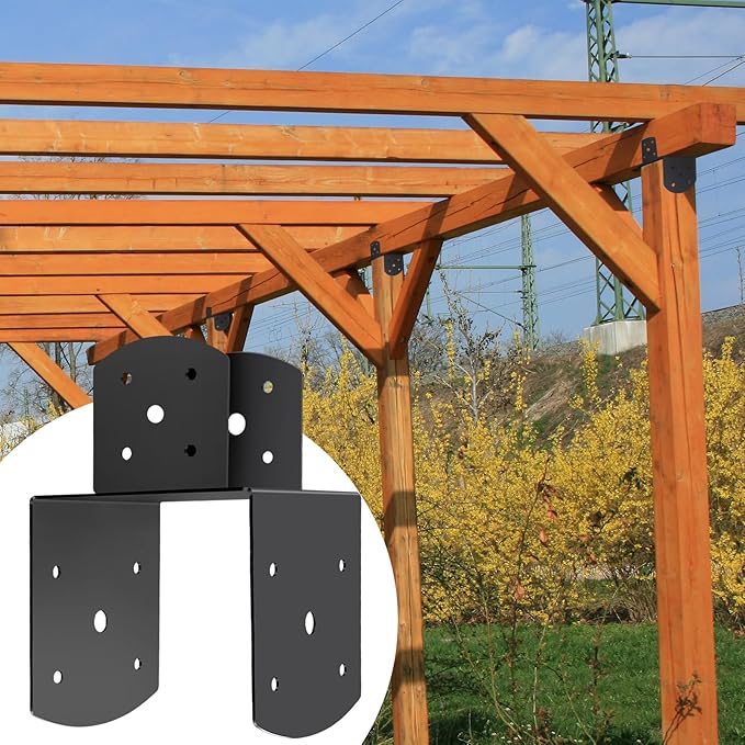 4 Pcs 4"x 6" Deck Post Caps Tie Brackets ,Ineer Size(3.6"x 3.6") 14 Gauge Post Base Steel Post Anchor Connector Support Fence Post Brackets for Posts to Wood