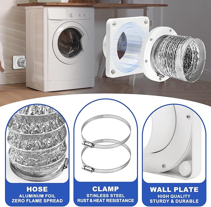 Magnetic Dryer Vent Coupling Strong Magnetic Self-connection，Suitable for Confined Paces Magnetic Dryer Vent Coupler with 4 inch Hose,Magnetic Dryer Vent Connector Kit Easy to Connect（WHITE)