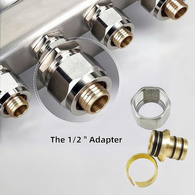 3-Branch PEX/Radiant Heat Manifold ，1/2" PEX Tubing Manifold,304 Stainless Steel Floor Heat Manifold Kit with 1/2" Adapters Included for Hydronic Radiant Floor Heating (3-LOOP)