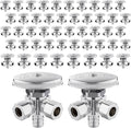 (Pack of 50) Seelink Multi-Turn Dual Outlet Angle Stop Valve, 1/2" Pex Crimp F1807 Pipe Inlet x (3/8 inch x 3/8 inch) Compression Outlets, Chrome Plated Brass