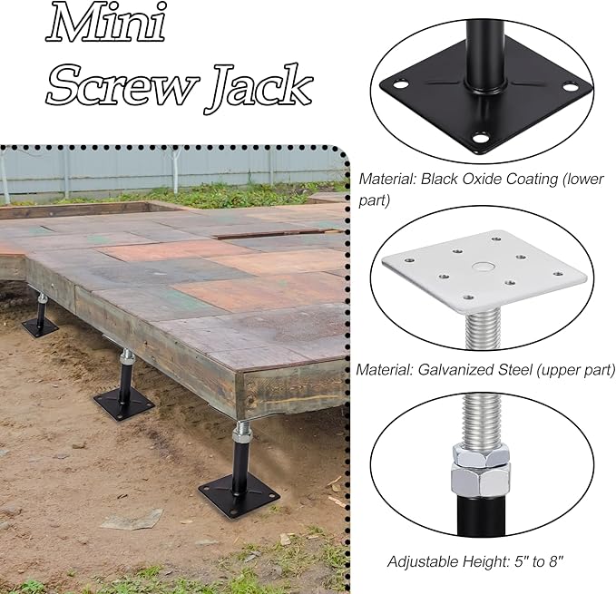 House Jacks for Leveling, 5-8" Mini Screw Jack Adjustable Deck Supports, Floor Joist Support Jack Stands, House Leveling Jacks for Floor, Post, Deck Foundation, Porch, Roof, Staircase