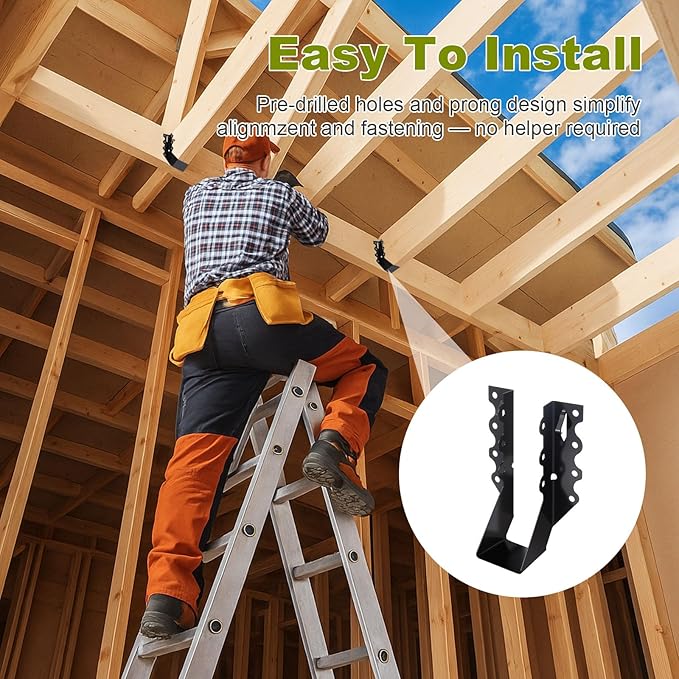 50 Pcs 2x6 Joist Hangers, 20 Gauge Heavy Duty Face Mount Joist Hangers for Wood, Black Powder Coated Hurricane Ties Deck Brackets for Rafters, Floor, Ceiling, Roofs