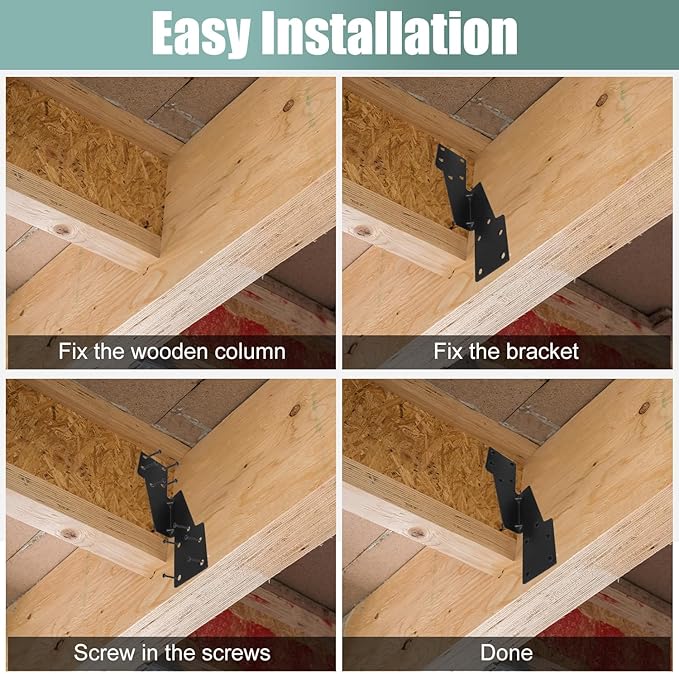 100 Pack Heavy Duty Hurricane Ties with Black Powder-Coated, Hurricane Straps Trusses/Rafters Ties Brackets Joist Hangers for Wood, Shed, Roof
