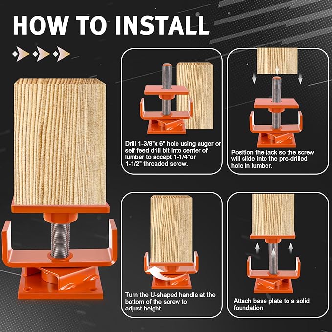 Lasnten 1 Pcs Timber Jack Adjustable Screw Jack Post with 5" Adjustment Range for Crawl Space Shoring Basement Beam Support House Floor Leveling Foundation Joist Lifting(6x6 with 30,000 Lbs Capacity)