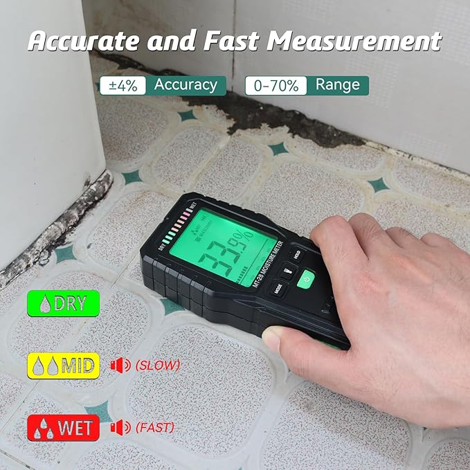 Pinless Moisture Meter for Walls, Wood, Drywall – Non-Invasive Moisture Detector with Deep Scan, Digital LCD Display – Wall Moisture Tester for Water Damage, Home Inspections, Renovation