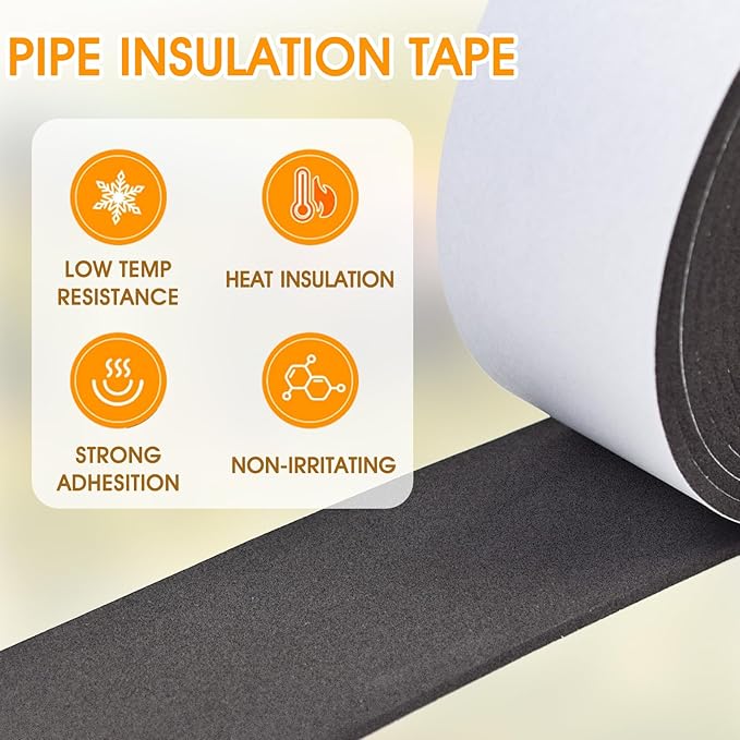 3 Inch * 13Ft Pipe Insulation Tape - 2Packs, Weather Resistant Water Wrap Tape, Outdoor Water Pipe Insulation Wrap, Foam Pipe Wrap Insulation for Water Pipes (Black)