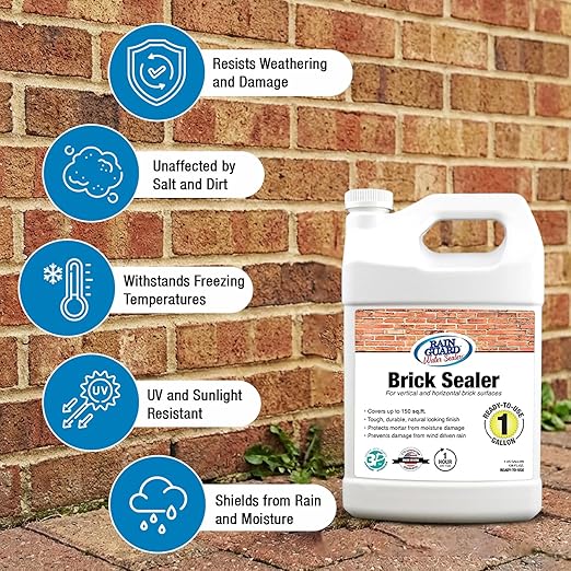 Rainguard Water Sealers Brick Sealer, Penetrating Protection Against Rain and Moisture Damage, for All Brick and Mortar Surfaces, Silane/Siloxane Waterproofer, Natural Finish, Ready to Use, 1 Gallon