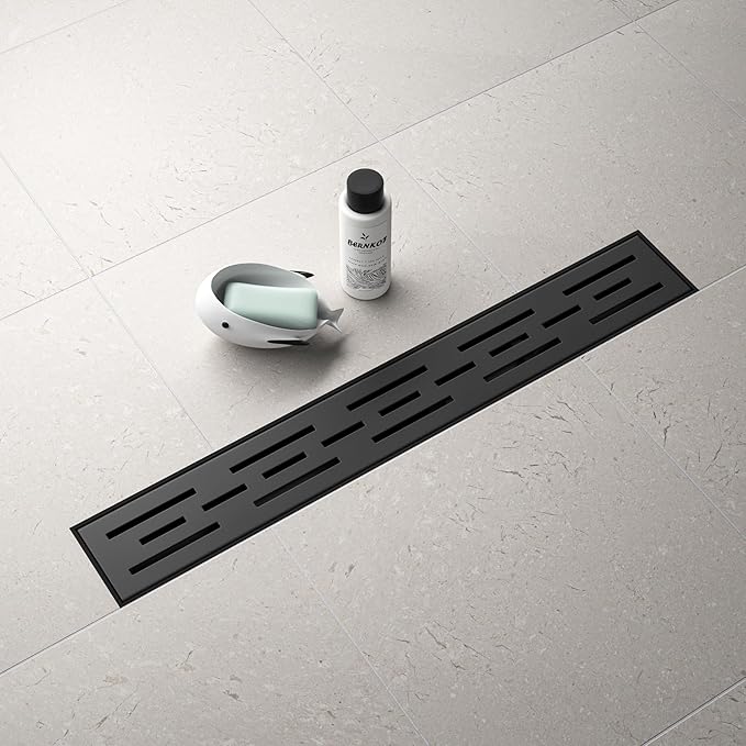 Linear Shower Drain 24" Matte Black 304 Stainless Steel | with Drain Grate| Fast Drainage | Stainless Floor Drain Grate | Hair Strainer | Drain Key | The Upgrade for Your Bathroom