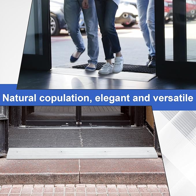 Tandefio 2 Pcs Door Saddle Threshold for Doorway Interior Sturdy Aluminum Commercial Fluted Saddle Door Threshold Durable and Sleek Doorway Entryway Access Draft Protection (5" X 1/2" X 36",Silver)