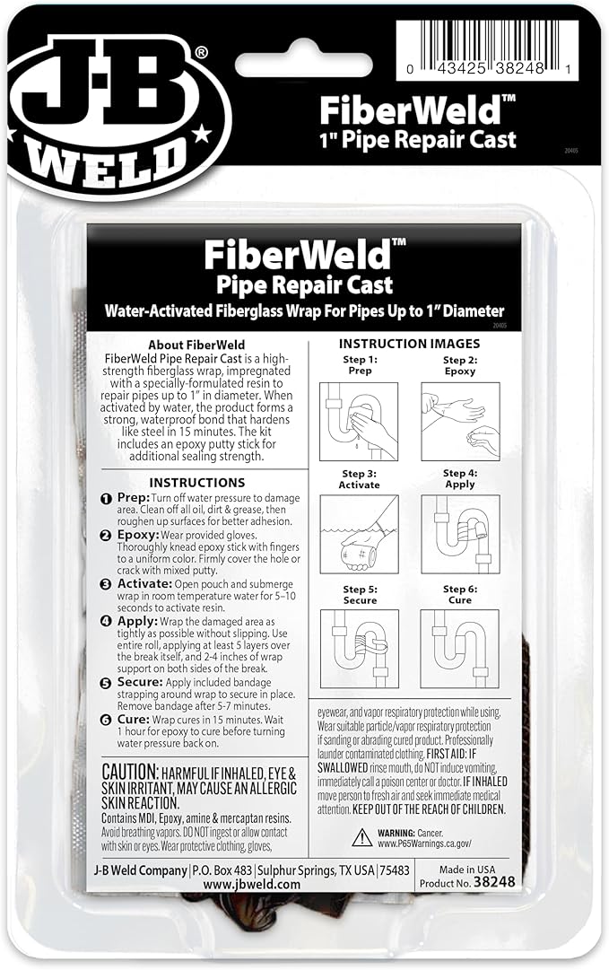 FiberWeld Pipe Repair Cast 2x48 Inch – High Strength Adhesive Fiberglass Wrap – White