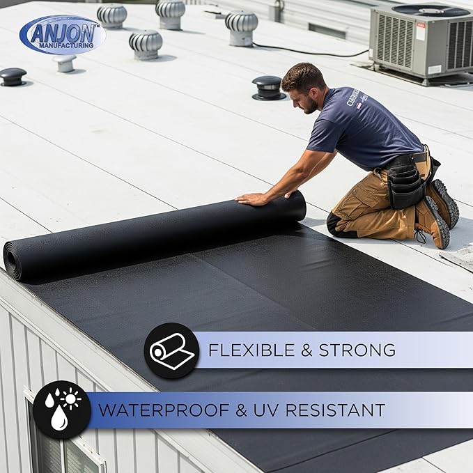 ANJON EPDM Roofing Rubber – 7.5 ft x 70 ft | 60-Mil Commercial Grade Roof Membrane for Flat Roofs, RVs & Waterproofing Projects