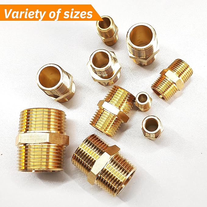 2PCS Hex Brass Nipple 3/4" NPT Male X 3/4" NPT Male Pipe Fitting 3/4 inch Brass Nipples Male Pipes Adapter Fittings Heavy Equal Nipples Connectors