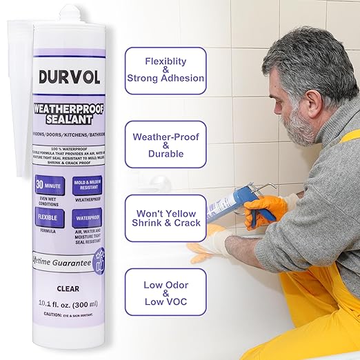 All-Weather Sealant Waterproof Caulking Seal 2-Pack Clear, Caulking Sealant for Kitchen, Bathroom, Marine, Door and More