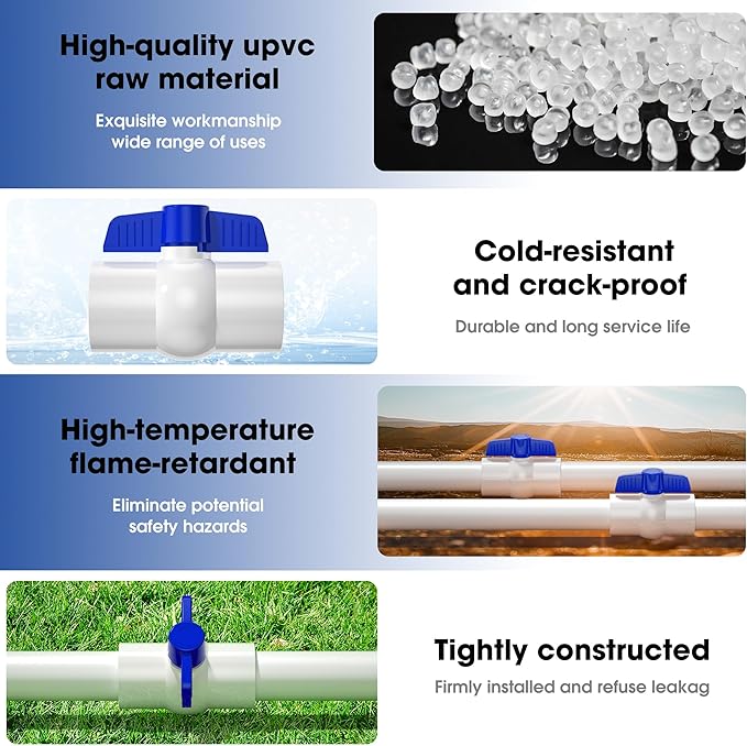 16PCS 3/4" PVC Ball Valve,SCH40 Slip PVC Water Pipe Valve with Easy Turn Blue T-Handle, Shut-Off Ball Valve Socket for Water Project, Swimming Pool, Sewage Pump, Outdoor Plumbing & Irrigation System