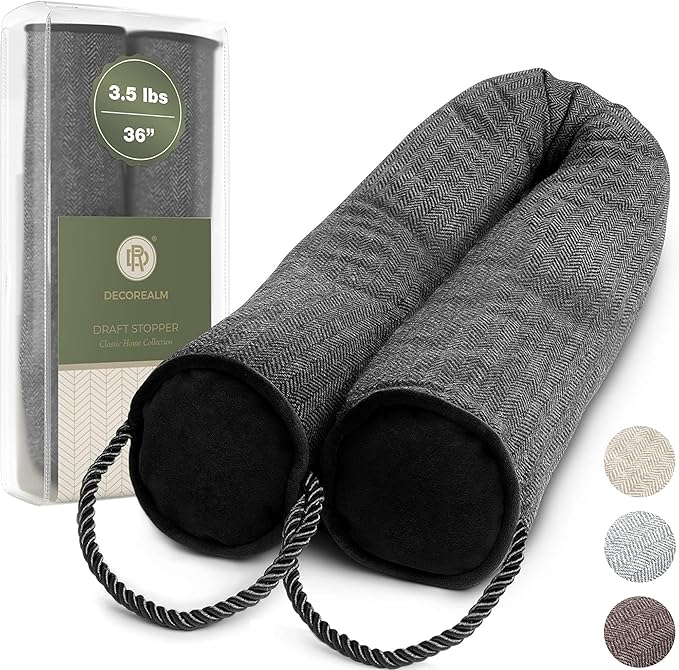 Under Door Draft Stopper and Blocker, Draft Guard for Doors and Windows, Decorative Fabric Cylinder Blocker Provides Weighted Door Insulation by DECOREALM (Black, 36 Inches)