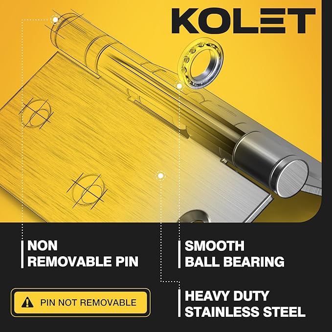 KOLET Ball Bearing Door Hinges, 3.5 Inches Heavy Duty Stainless Steel Door Hinges, 5/8'' Radius Corner Hinges, Smooth and Quiet, Non Removable Pin, Brushed Nickel, 6 Pack