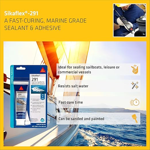 SIKA Sikaflex®-291 Marine Boat Sealant - Elastic, Vibration-Resistant Joint Sealant for Wood, Metal, Plastic & Ceramic | NSF Listed, Low Odor, Over-Paintable, Sandable, 3 fl. oz Tube