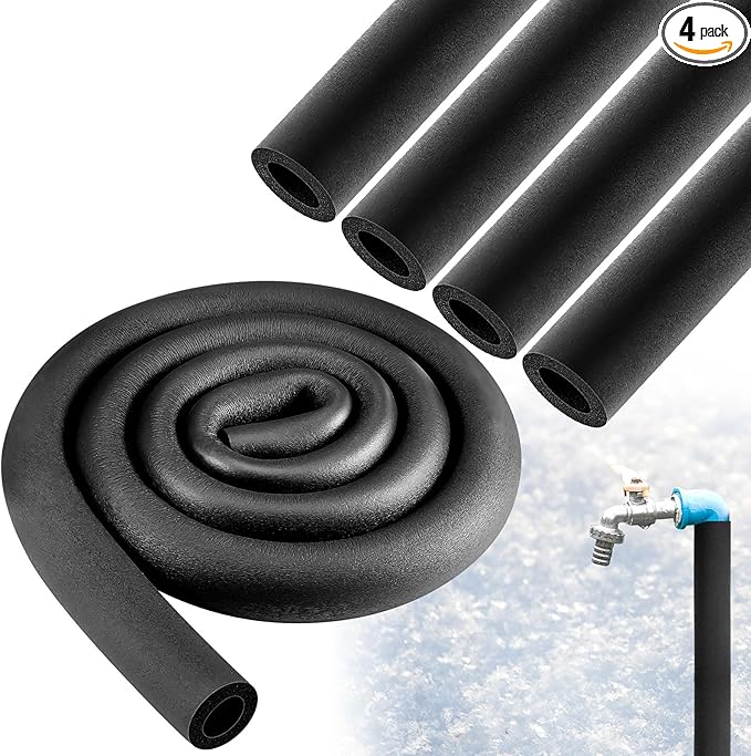 Pangda 4 Pcs 3 ft Pipe Insulation Foam Tube 1 1/4 Inch ID Foam Tubing Black Cover Heat Preservation for Outdoor Water Pipe Insulation, Ac Unit, Guitar Stands, Exercise Machine Handle and Roof Rack