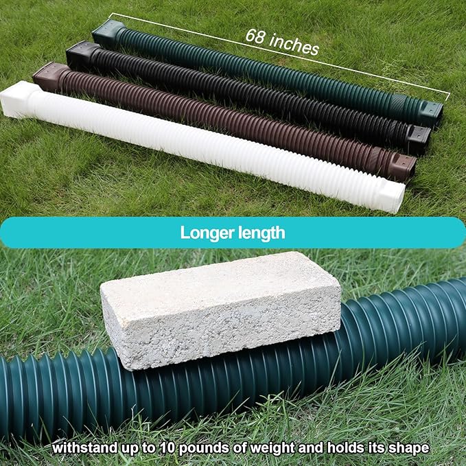 Green-2pack Rain Gutter Downspout Extensions Flexible, Drain Downspout Extender,Down Spout Drain Extender, Gutter Connector Rainwater Drainage,Extendable from 21 to 68 Inches