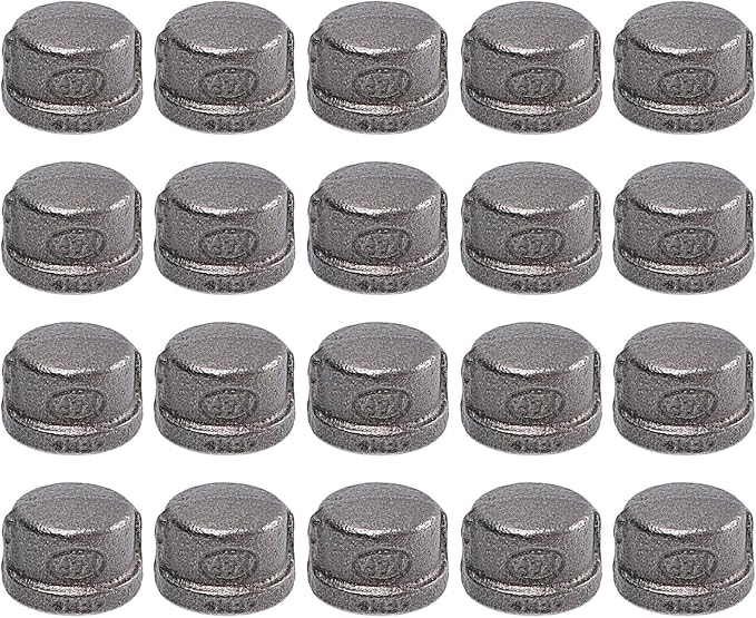 1/2" Pipe Fitting Cap, Home TZH 20 Pack Grey Malleable Iron Cast Pipe Caps for Steam-Punk Vintage Shelf Bracket DIY Plumbing Pipe Decor Furniture (20, 1/2")