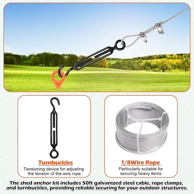 4 Pack 18" Fully Welded Ground Anchors Shed Anchor Kit with 1/8" Galvanized Cable, Heavy Duty Earth Anchors High Wind Screw in for Trampoline Swingset Tent Greenhouses (Orange)