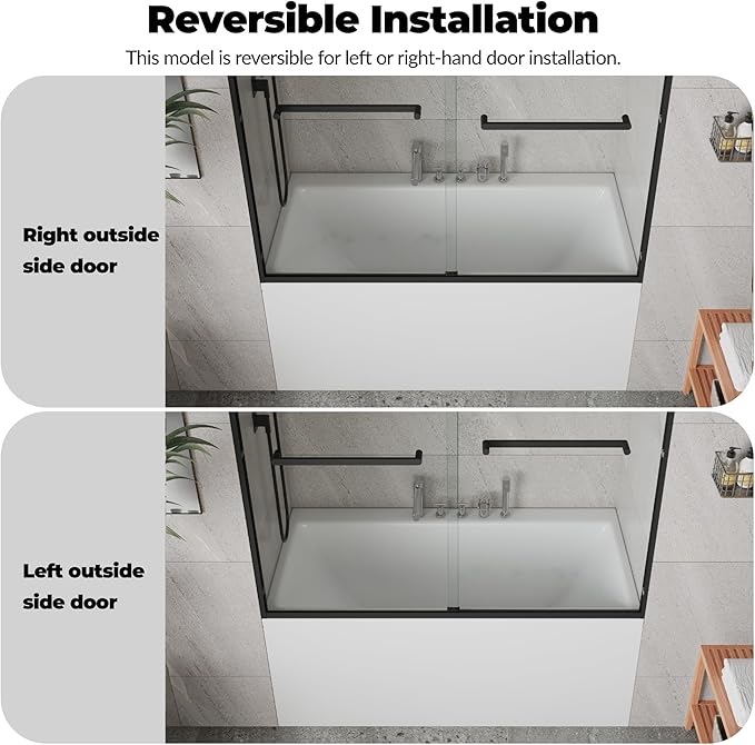 59" W x 60" H Single Sliding Shower Door - Bypass Space Saving Design with 1/4” Clear Tempered Glass & Aluminum Alloy Frame, Easy Installation & Reversible Hinges, Matte Black Finish