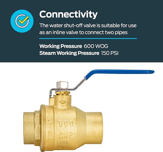 Eastman Heavy Duty Full Port Brass Ball Valve, 1-1/4 in Sweat x 1-1/4 in Sweat Connection, 20067LF