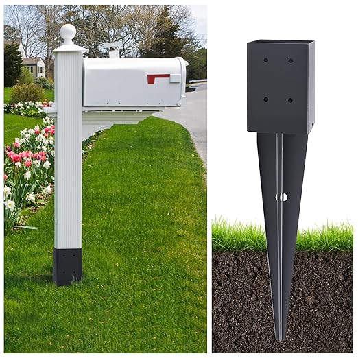 1 Pcs 4"x4" Fence Post Anchor Ground Spike 22"(Actual 3.6"x3.6") Heavy Duty Metal Fence Post Anchor with Black Powder-Coated for Deck,Fence,Porch,Railing,Mailbox